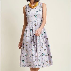 Purple Sleeveless Dress with Hummingbirds